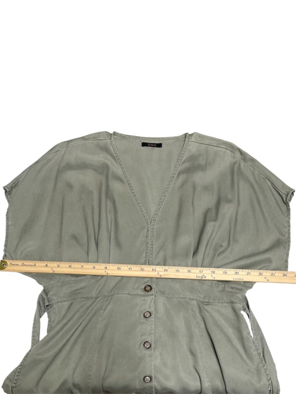 QUINCE Vintage Wash Tencel Button Front V-neckline Women's Mini Dress Olive Sz L - Picture 7 of 11